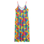 Colorful Autism Awareness Jigsaw Print Jersey Midi Cami Dress