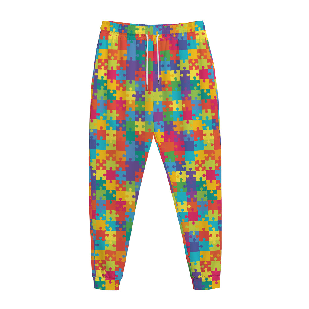 Colorful Autism Awareness Jigsaw Print Jogger Pants