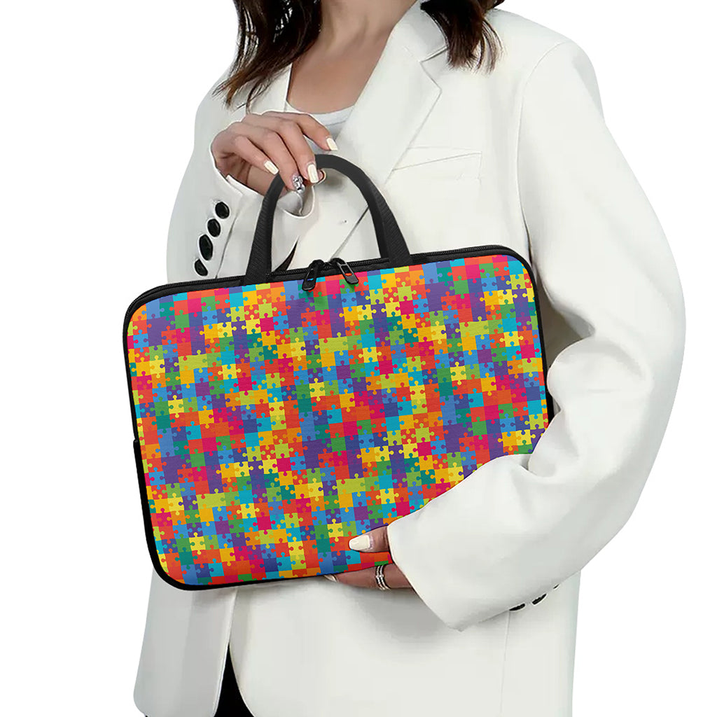 Colorful Autism Awareness Jigsaw Print Laptop Sleeve With Handle