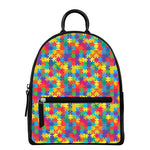 Colorful Autism Awareness Jigsaw Print Leather Backpack