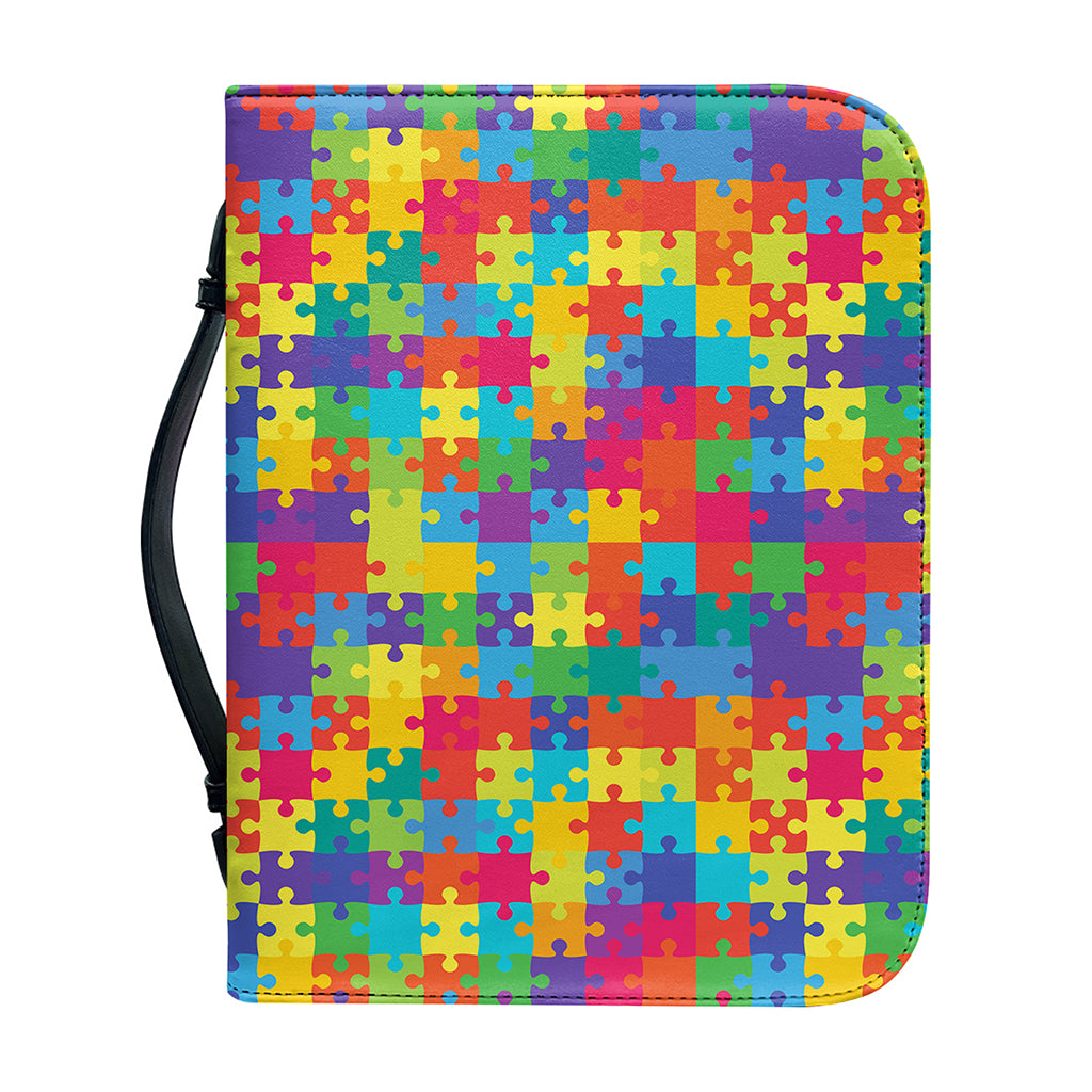 Colorful Autism Awareness Jigsaw Print Leather Bible Cover