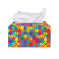 Colorful Autism Awareness Jigsaw Print Leather Tissue Box Cover