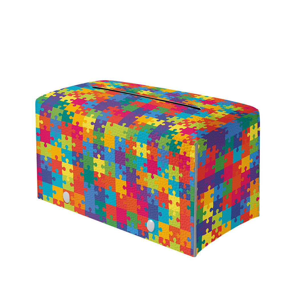 Colorful Autism Awareness Jigsaw Print Leather Tissue Box Cover