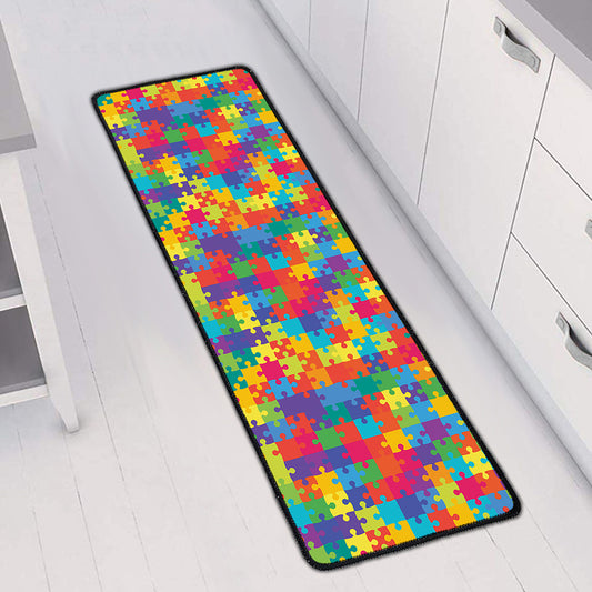 Colorful Autism Awareness Jigsaw Print Long Kitchen Mat