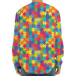 Colorful Autism Awareness Jigsaw Print Long Sleeve Baseball Jersey