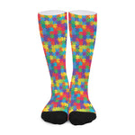 Colorful Autism Awareness Jigsaw Print Long Socks