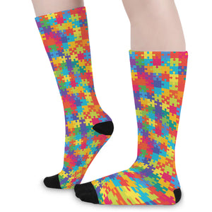 Colorful Autism Awareness Jigsaw Print Long Socks