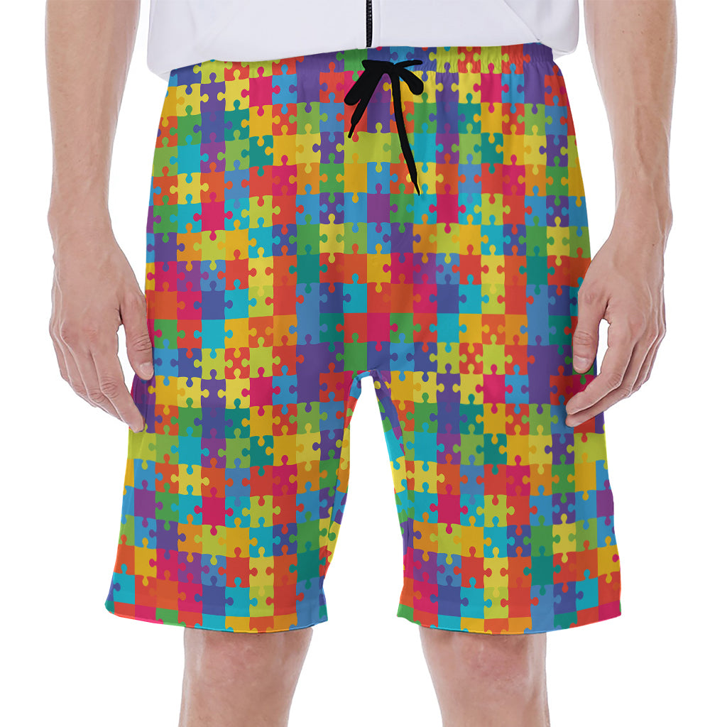 Colorful Autism Awareness Jigsaw Print Men's Beach Shorts