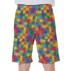 Colorful Autism Awareness Jigsaw Print Men's Beach Shorts