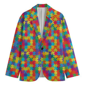 Colorful Autism Awareness Jigsaw Print Men's Blazer