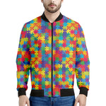 Colorful Autism Awareness Jigsaw Print Men's Bomber Jacket