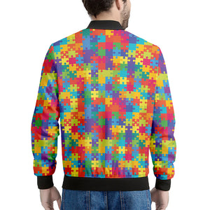 Colorful Autism Awareness Jigsaw Print Men's Bomber Jacket