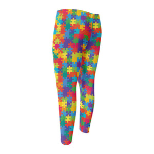 Colorful Autism Awareness Jigsaw Print Men's Compression Pants