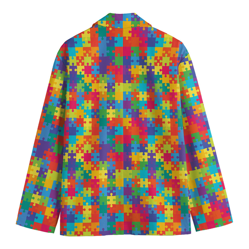 Colorful Autism Awareness Jigsaw Print Men's Cotton Blazer