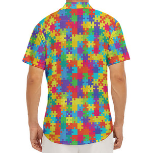 Colorful Autism Awareness Jigsaw Print Men's Deep V-Neck Shirt