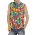 Colorful Autism Awareness Jigsaw Print Men's Fitness Tank Top