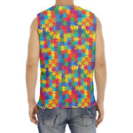 Colorful Autism Awareness Jigsaw Print Men's Fitness Tank Top