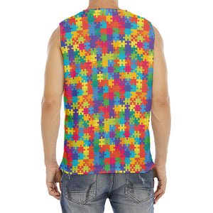 Colorful Autism Awareness Jigsaw Print Men's Fitness Tank Top