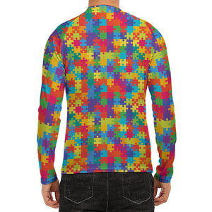 Colorful Autism Awareness Jigsaw Print Men's Long Sleeve Rash Guard