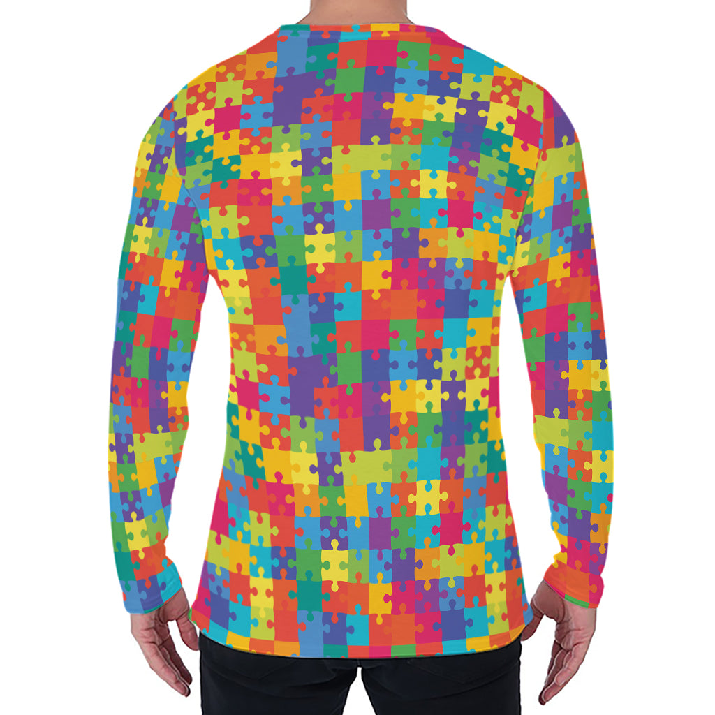 Colorful Autism Awareness Jigsaw Print Men's Long Sleeve T-Shirt