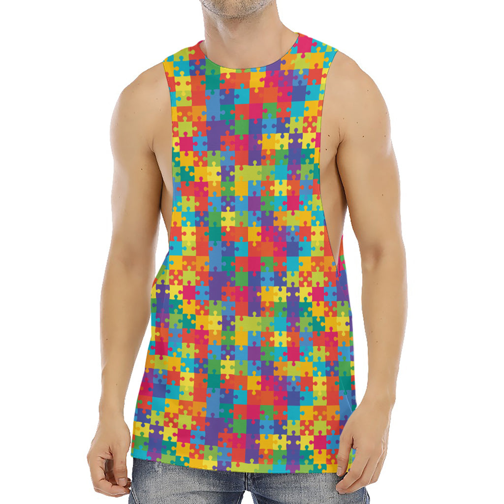 Colorful Autism Awareness Jigsaw Print Men's Muscle Tank Top