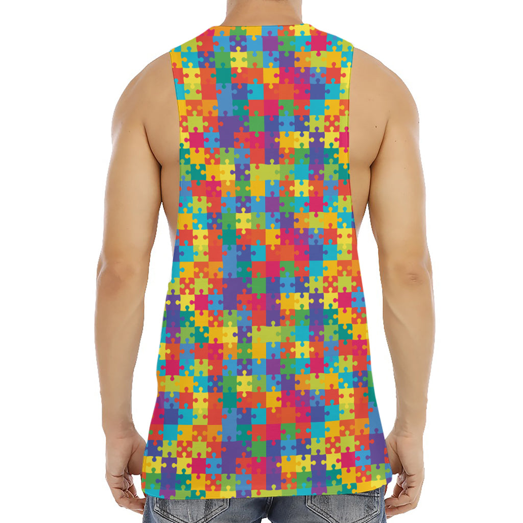 Colorful Autism Awareness Jigsaw Print Men's Muscle Tank Top