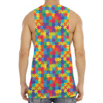 Colorful Autism Awareness Jigsaw Print Men's Muscle Tank Top