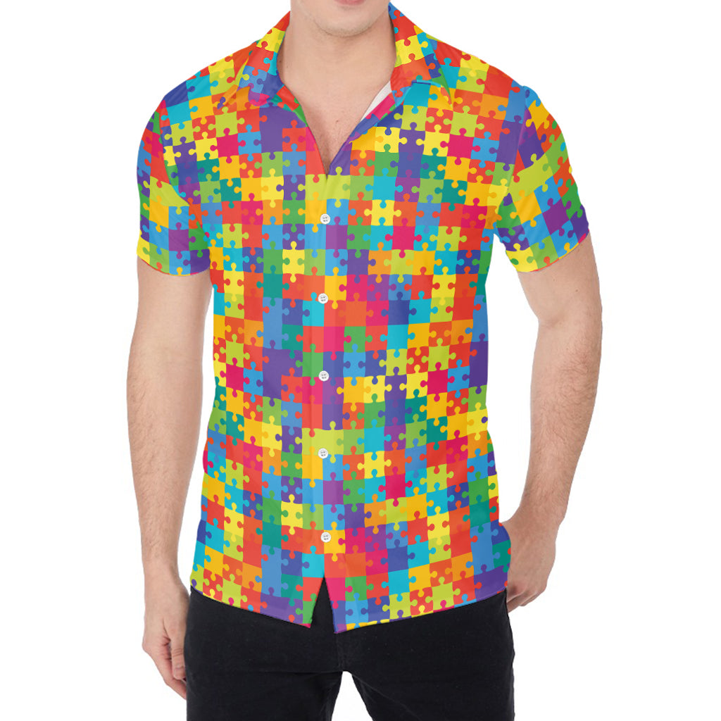 Colorful Autism Awareness Jigsaw Print Men's Shirt