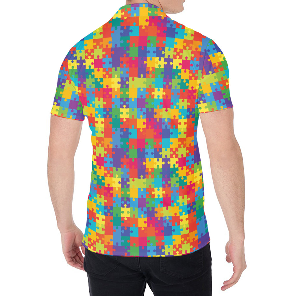 Colorful Autism Awareness Jigsaw Print Men's Shirt