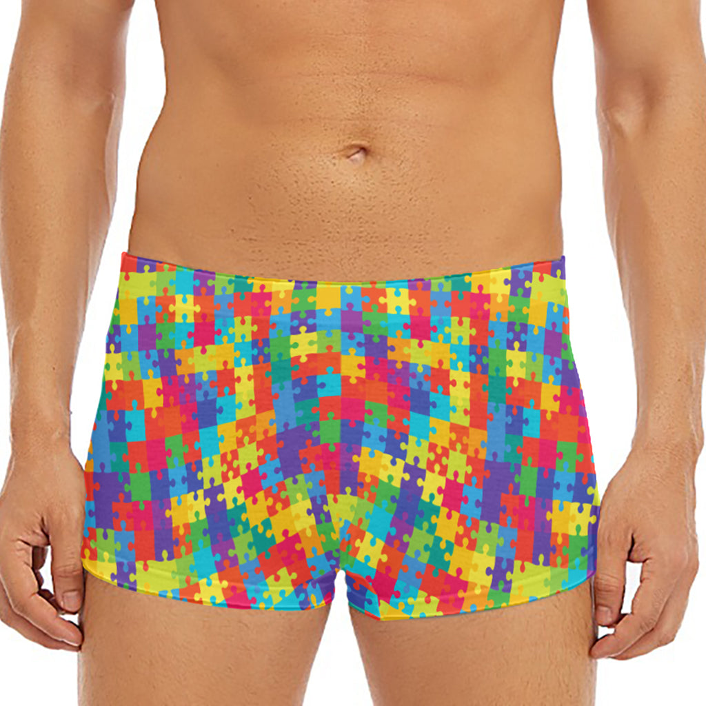 Colorful Autism Awareness Jigsaw Print Men's Short Boxer Briefs