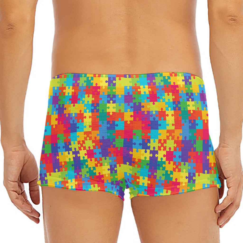 Colorful Autism Awareness Jigsaw Print Men's Short Boxer Briefs