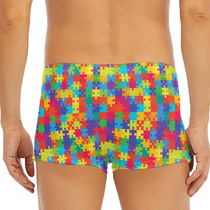 Colorful Autism Awareness Jigsaw Print Men's Short Boxer Briefs