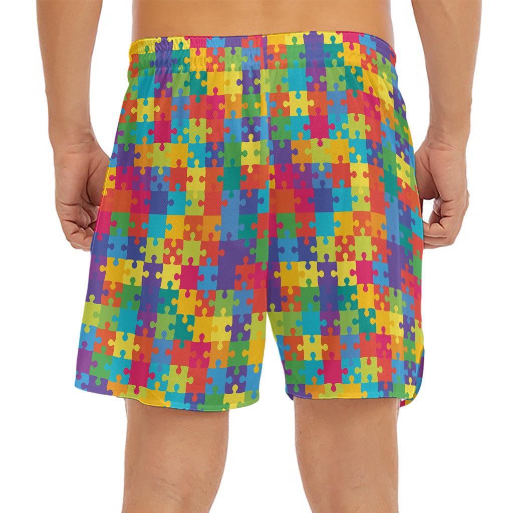 Colorful Autism Awareness Jigsaw Print Men's Split Running Shorts