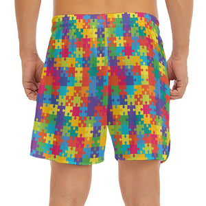 Colorful Autism Awareness Jigsaw Print Men's Split Running Shorts