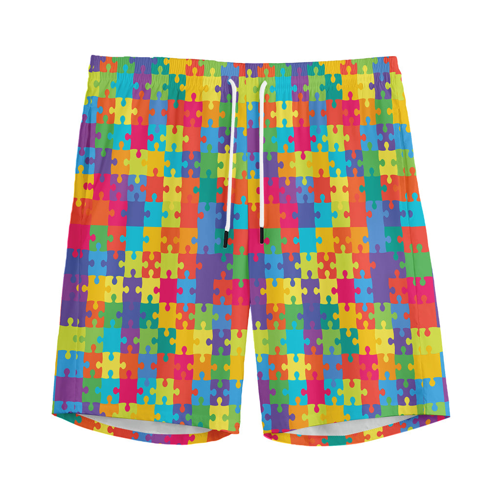 Colorful Autism Awareness Jigsaw Print Men's Sports Shorts