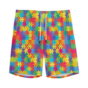 Colorful Autism Awareness Jigsaw Print Men's Sports Shorts