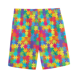 Colorful Autism Awareness Jigsaw Print Men's Sports Shorts