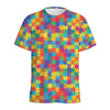 Colorful Autism Awareness Jigsaw Print Men's Sports T-Shirt