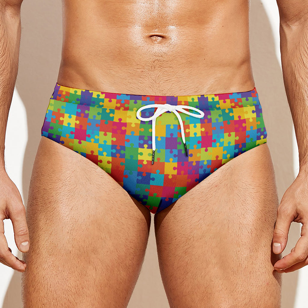 Colorful Autism Awareness Jigsaw Print Men's Swim Briefs