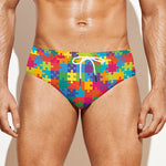 Colorful Autism Awareness Jigsaw Print Men's Swim Briefs