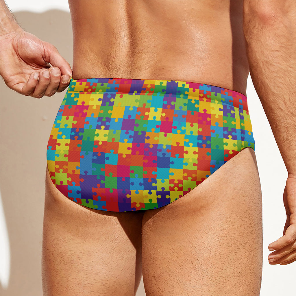 Colorful Autism Awareness Jigsaw Print Men's Swim Briefs