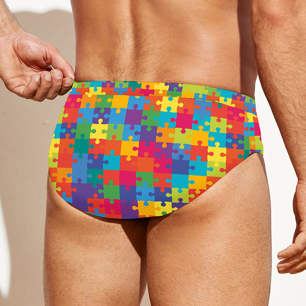 Colorful Autism Awareness Jigsaw Print Men's Swim Briefs