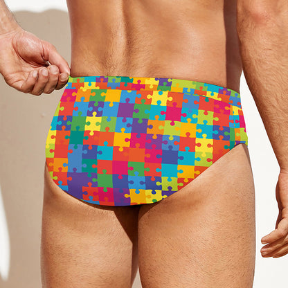 Colorful Autism Awareness Jigsaw Print Men's Swim Briefs
