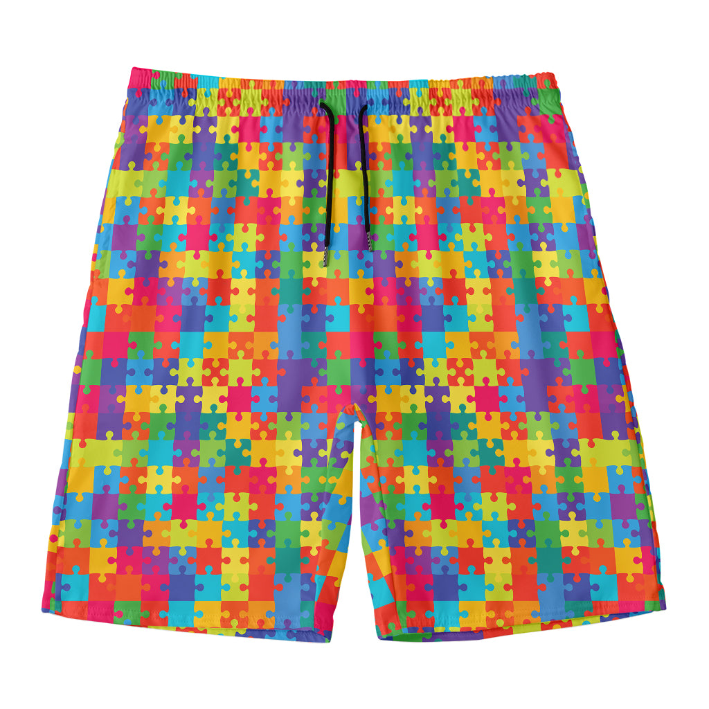 Colorful Autism Awareness Jigsaw Print Men's Swim Trunks