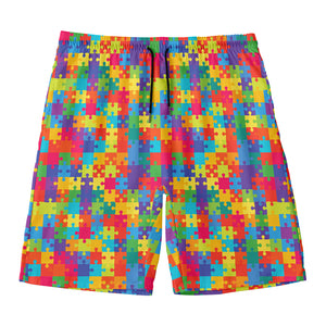 Colorful Autism Awareness Jigsaw Print Men's Swim Trunks