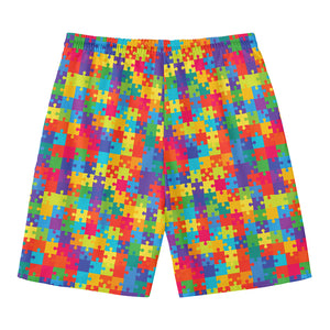 Colorful Autism Awareness Jigsaw Print Men's Swim Trunks