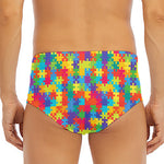 Colorful Autism Awareness Jigsaw Print Men's Triangle Swim Briefs