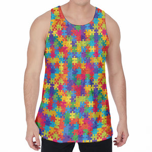 Colorful Autism Awareness Jigsaw Print Men's Velvet Tank Top