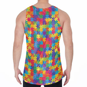 Colorful Autism Awareness Jigsaw Print Men's Velvet Tank Top