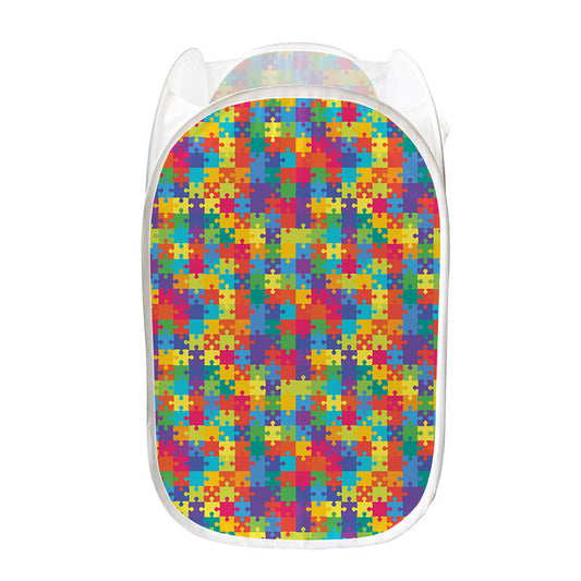 Colorful Autism Awareness Jigsaw Print Mesh Laundry Hamper